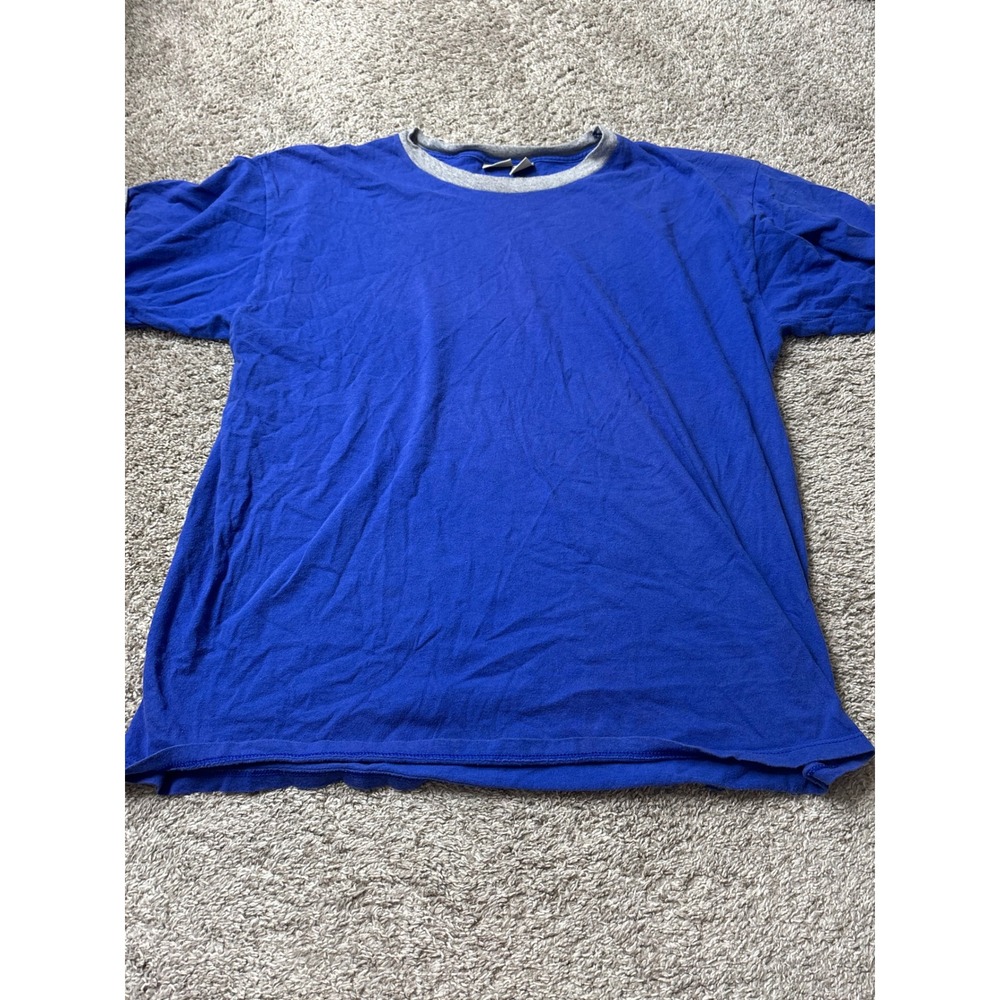 Great Land Mens Blue Ringer T-Shirt Large 100% Cotton Made in USA Short Sleeve